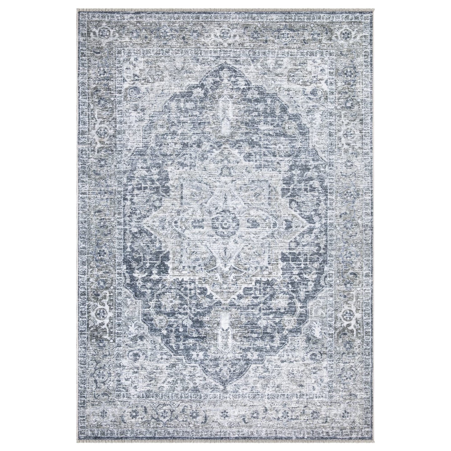 Tapis lavable antidérapant Bloom Rugs Caria 4x6 - Tapis traditionnel bleu pour salon, chambre, salle à manger et cuisine - Taille exacte : 4' x 6' 