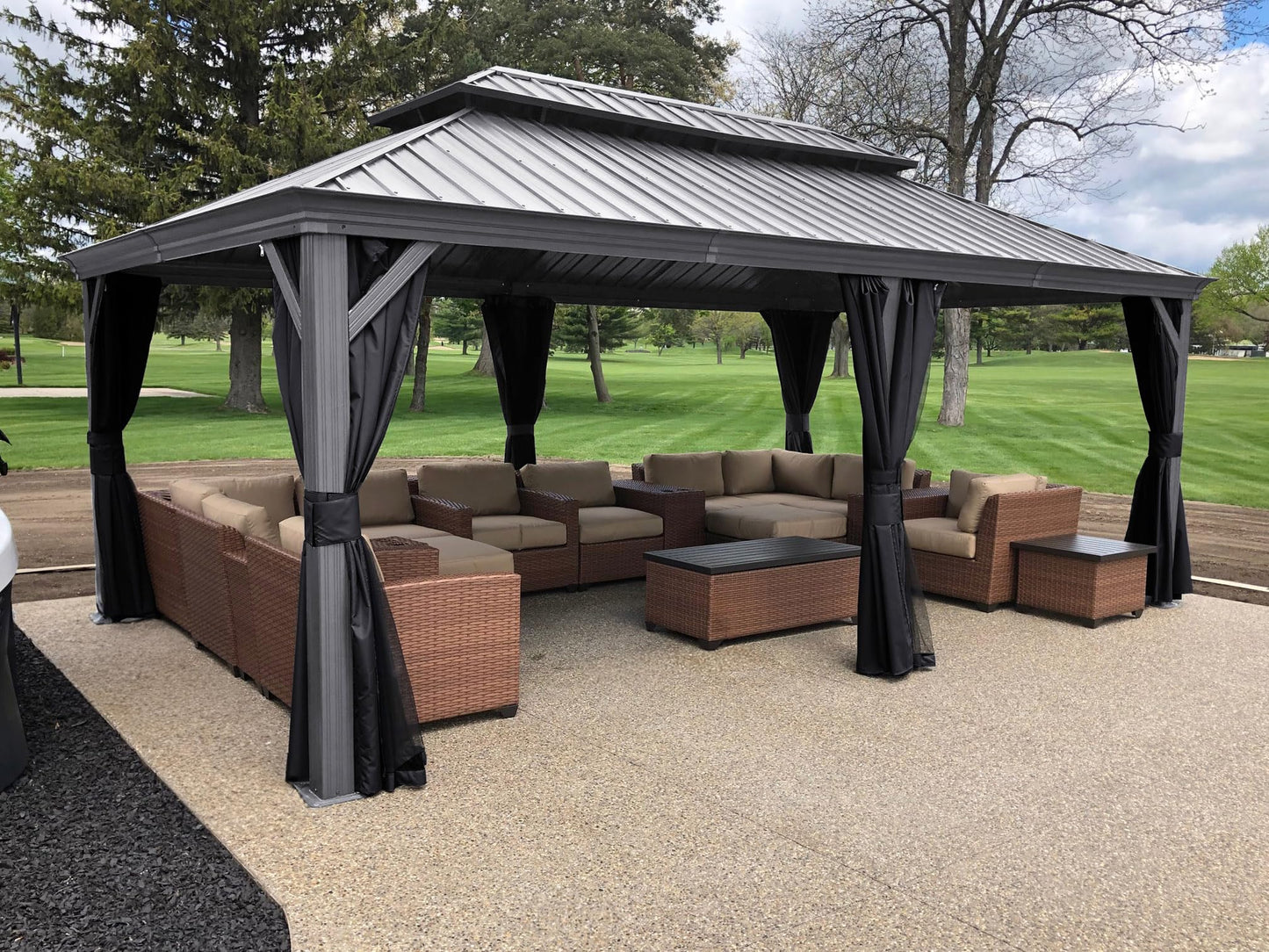 PURPLE LEAF 14' x 20' Patio Hardtop Gazebo with Light Metal Roof Heavy Duty Wind Resistance Outdoor Permanent Large Pavilion Gazebo for Patio Deck and Garden, Netting and Curtains Included, Light Grey