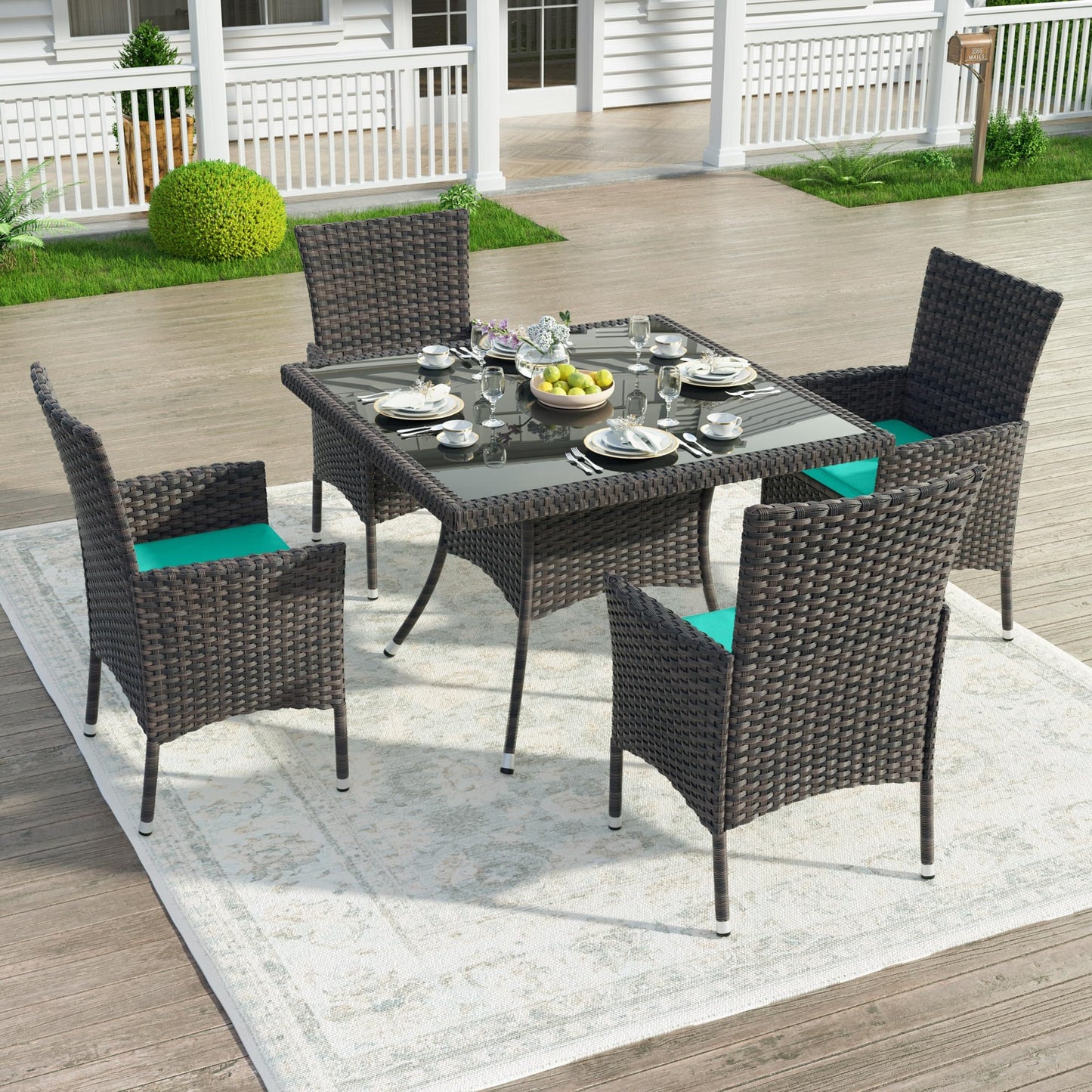 Kullavik 15-Piece Outdoor Dining Set Patio Rattan Furniture Set,Patio Dining Table and Chairs Set with 12 Chairs and Cushions,Square Glass Tabletop with Umbrella Hole for Patio,Backyard,Garden,Red