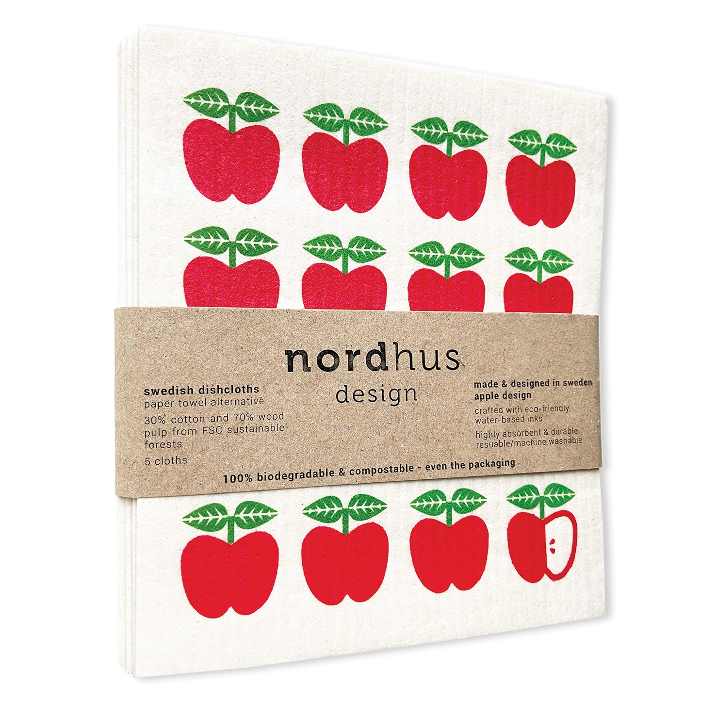 Nordhus Design Swedish Dishcloths for Kitchen, 10 Cloths, Made in Sweden - Reusable, Washable Cellulose Cotton Kitchen Cloths - Replace Paper Towels, Wipes, Sponges, Dish Rags