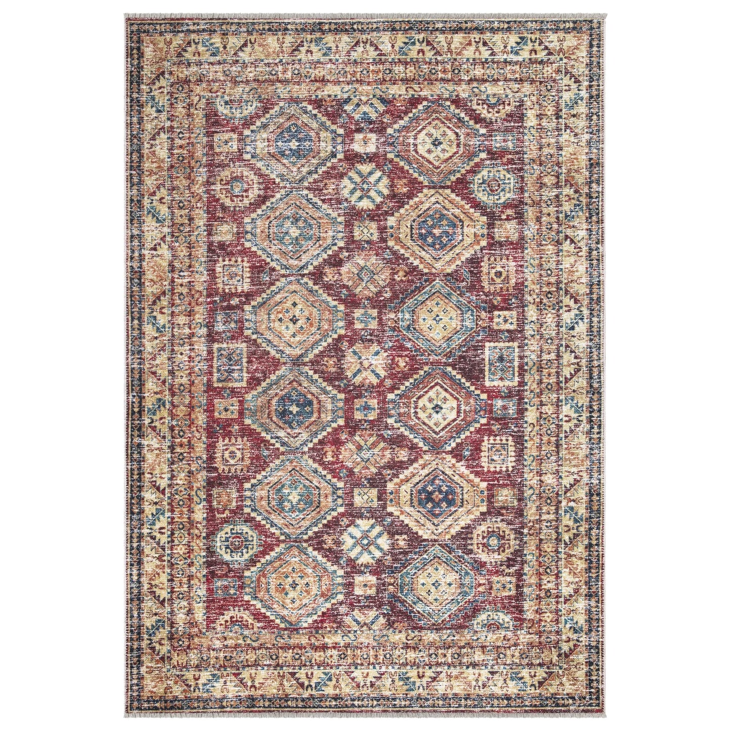 Tapis lavable antidérapant Bloom Rugs Caria 4x6 - Tapis traditionnel bleu pour salon, chambre, salle à manger et cuisine - Taille exacte : 4' x 6' 