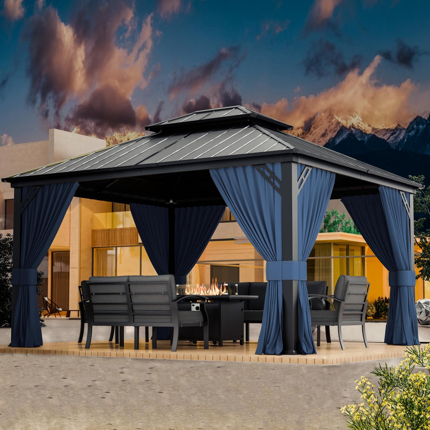 12x20ft Hardtop-Pavillon mit Doppeldach, Außenpavillon mit 2-lagigem Hardtop und verzinktem Eisenrahmen, geeignet für Innenhöfe, Hinterhöfe, Terrassen und Gras 