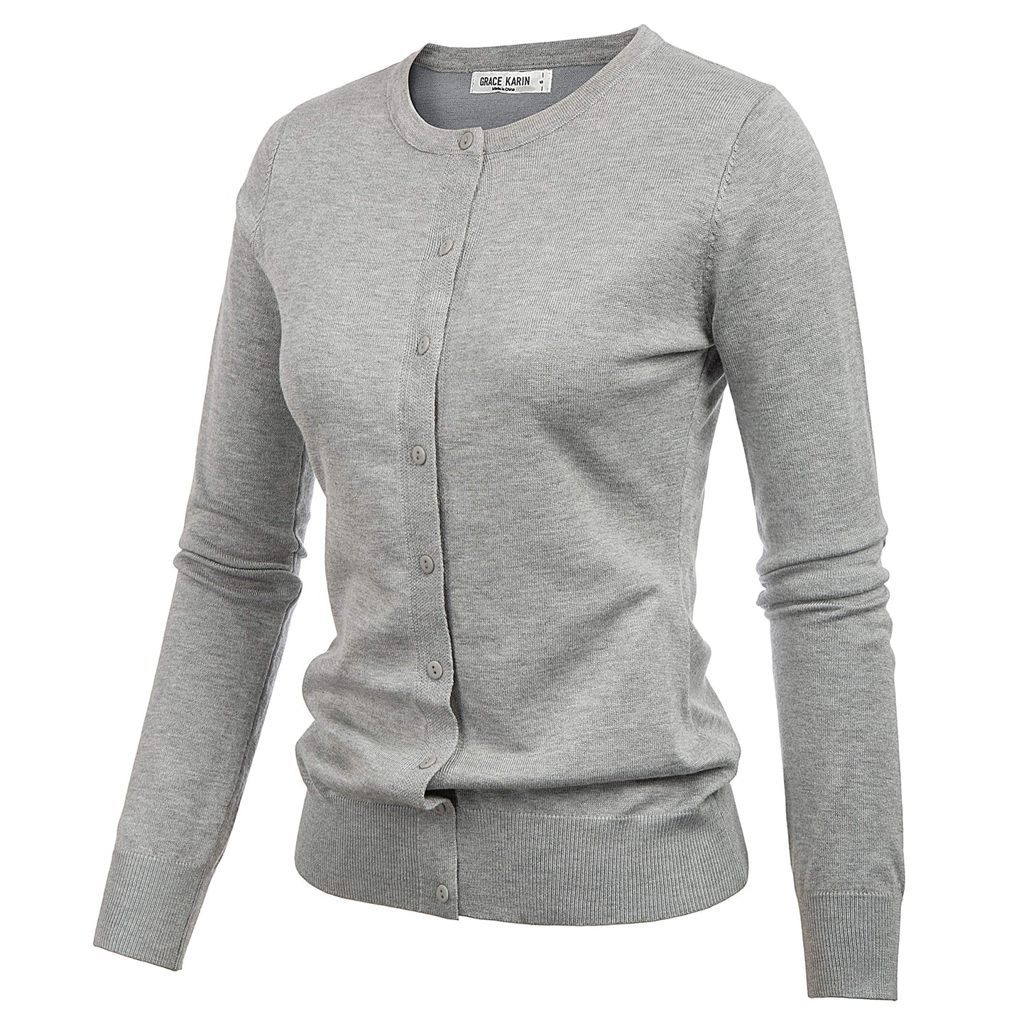 GRACE KARIN Cardigan en tricot à manches longues et col ras du cou pour femme