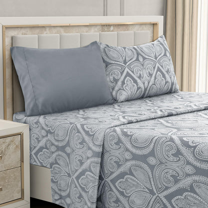 LUX Décor 6-Piece Sheet Set – Soft Microfiber Bedding with Deep Pocket Fitted Sheet & 4 Pillowcases (Paisley)