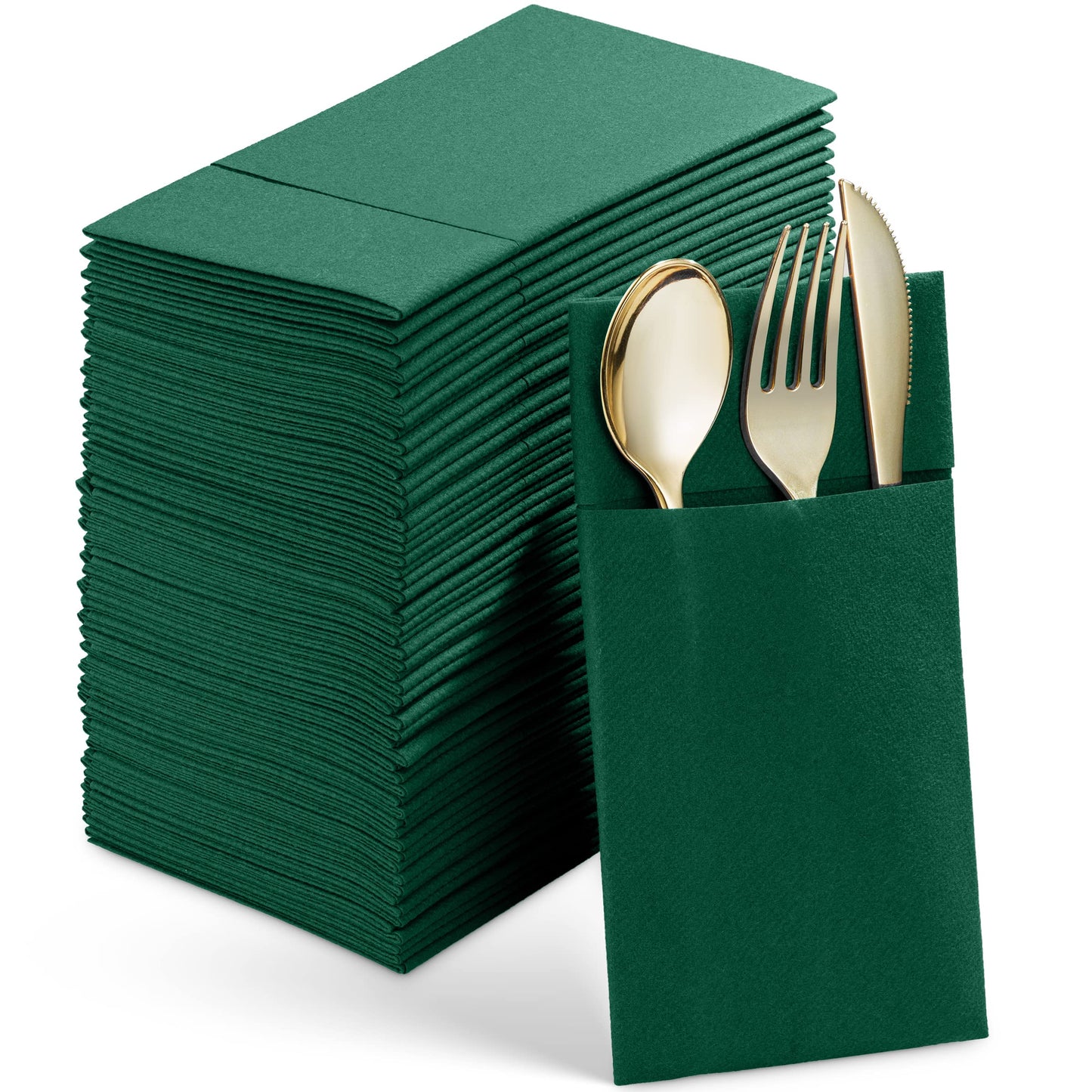 Disposable Linen-Feel Dinner Napkins With Built-in Flatware Pocket, 50-Pack WHITE Prefolded Cloth Like Paper Napkins For Wedding, Dinner Or Party