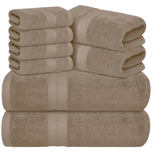 Avalon Towels Luxury 8 Piece Towels Set, 2 Bath Towels, 2 Hand Towels and 4 Washcloths, 600 GSM 100% Ring Spun Cotton Highly Absorbent Bathroom Towel Set, Ideal for Hotel, Spa and Gym (Pink)