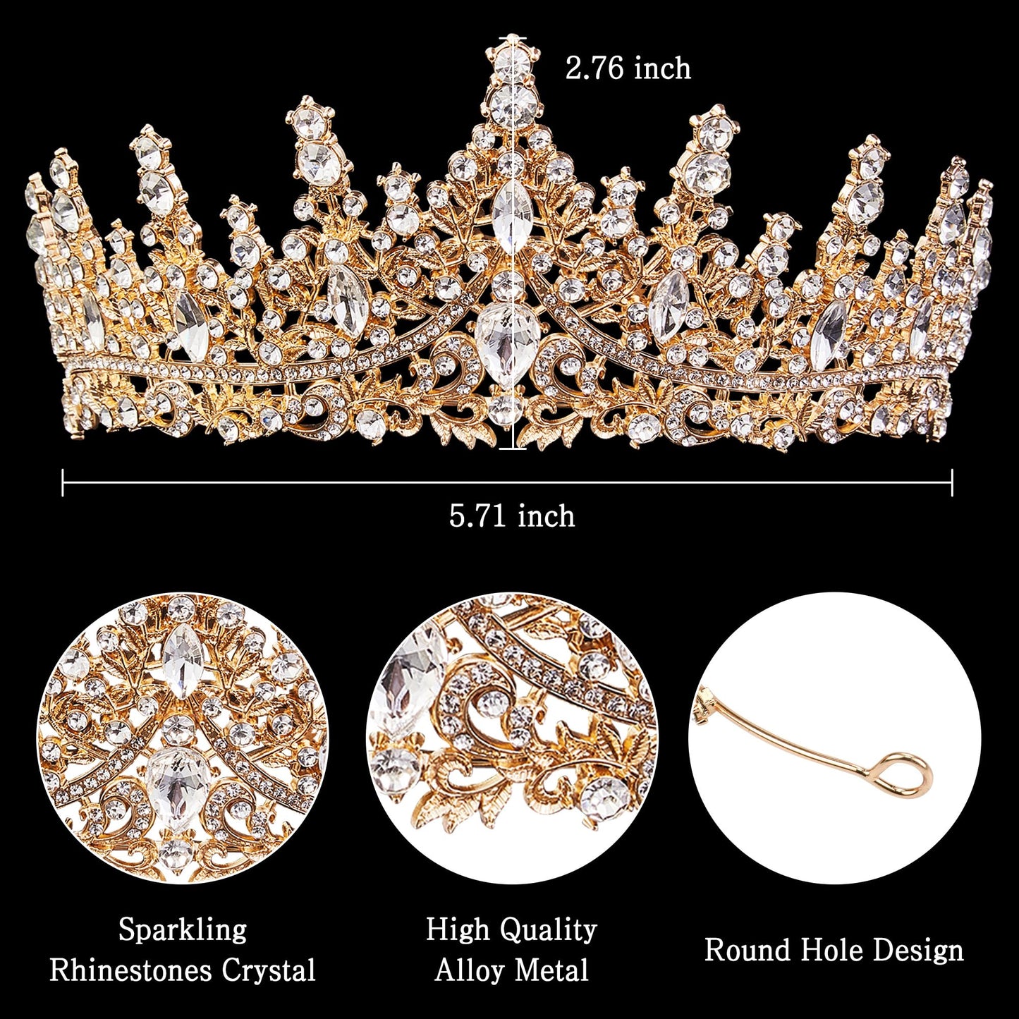 Gold Crown for Women Crystal Princess Tiaras Rhinestone Queen Headband Wedding Bridal Hair Accessories Birthday Prom Pageant Party Coming of Age Ceremony Photo Props