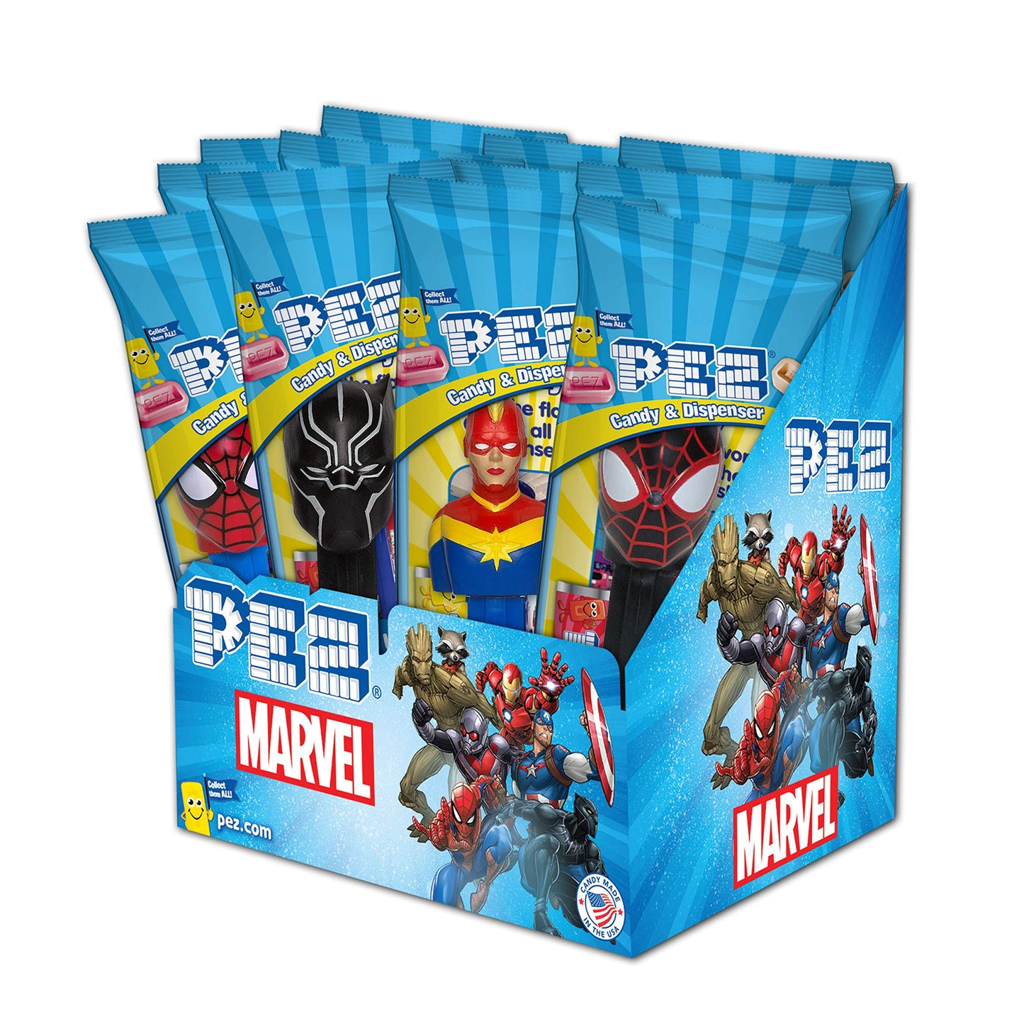 PEZ Candy, Marvel Assortment (Pack of 12, individually wrapped)