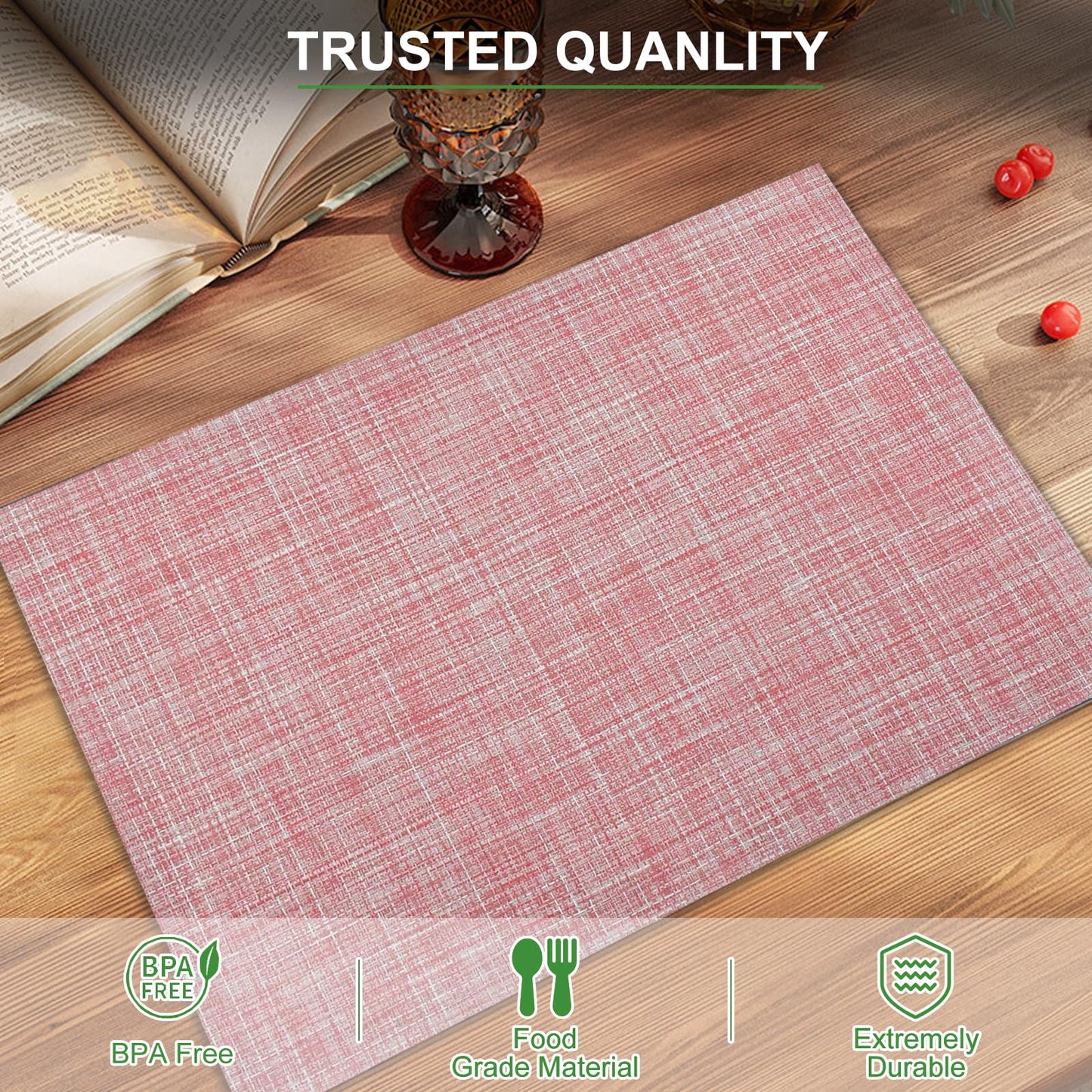 Set of 6 Placemats – Washable Woven Vinyl Table Mats for Dining, Kitchen, Indoor/Outdoor Use