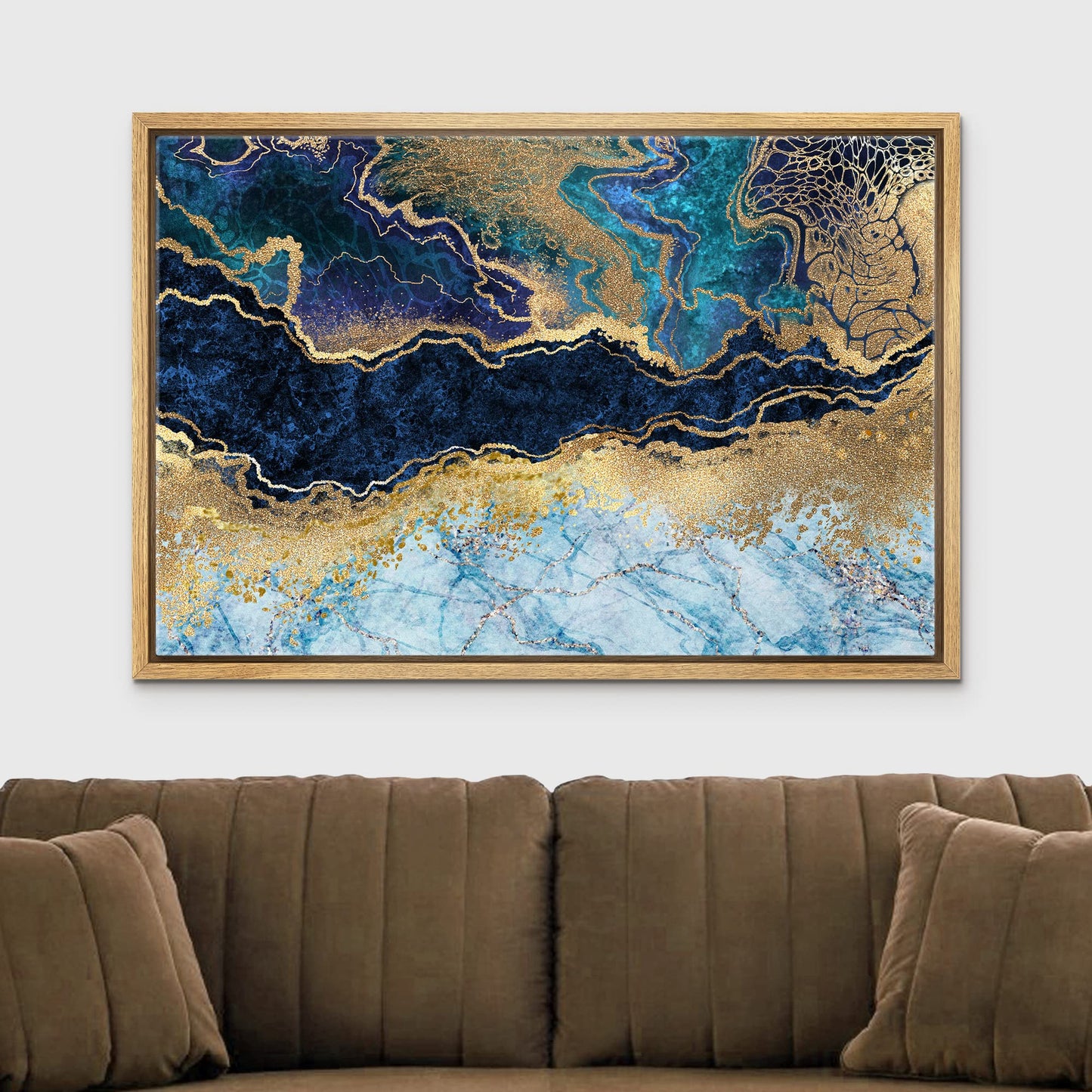 wall26 Framed Canvas Print Wall Art Purple, Gold and Teal Marble Landscape Abstract Shapes Illustrations Modern Chic Colorful Multicolor Ultra for Living Room, Bedroom, Office - 24x36 Natural