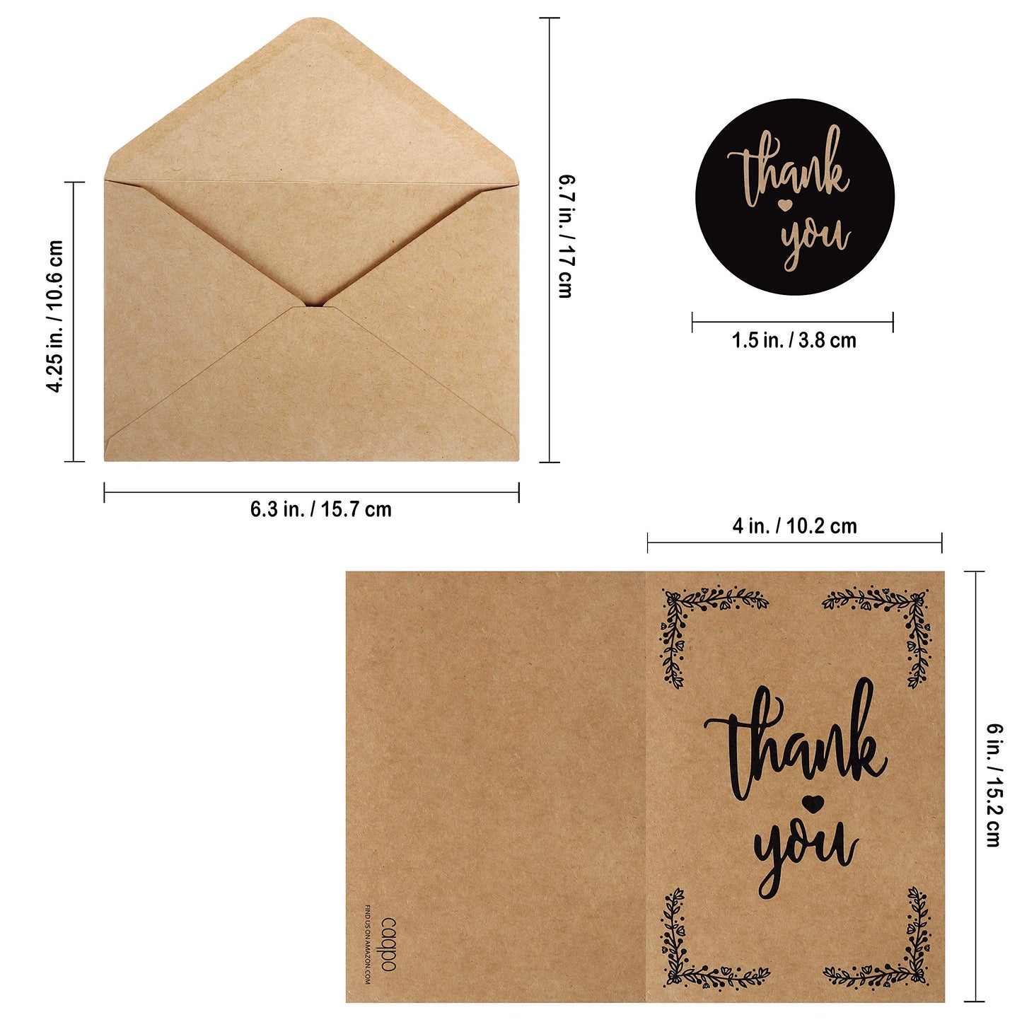 Thank You Cards With Envelopes - 160 Sets Premium Kraft Thank You Cards Bulk - Thank You Notes with 8 Graceful Designs - Floral Thank You Card for Celebration, Wedding, Baby & Bridal Shower 4x6