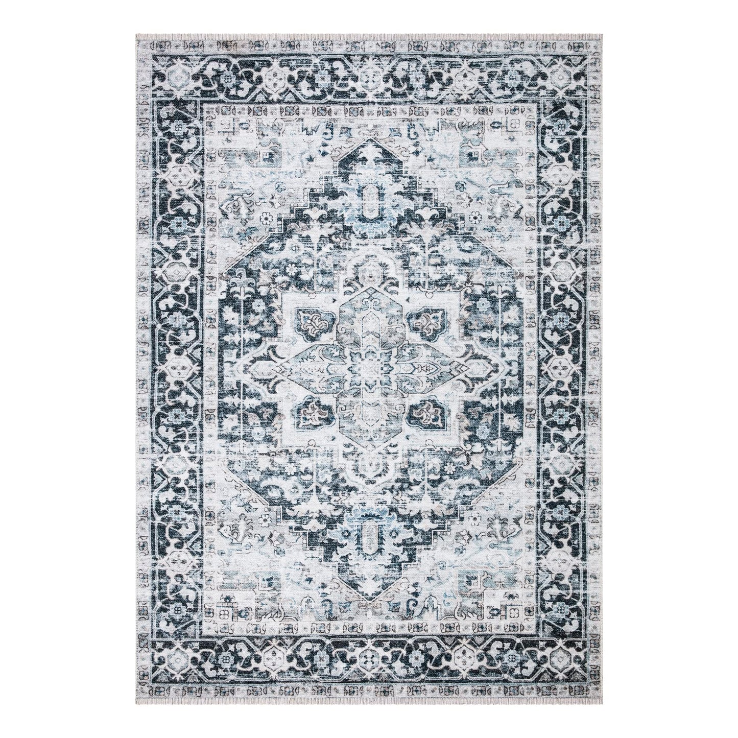 Bloom Rugs Caria, waschbarer, rutschfester Teppich, 4 x 6 Zoll, blauer traditioneller Teppich für Wohnzimmer, Schlafzimmer, Esszimmer und Küche, genaue Größe: 4 x 6 Fuß 