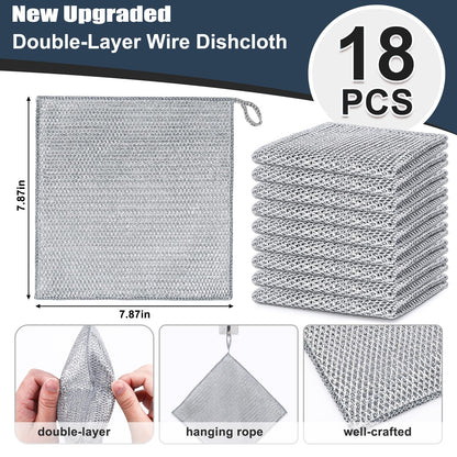 Navona 18-Piece Steel Wire Dishcloth Set – Double-Layer, Non-Scratch Cleaning Rags