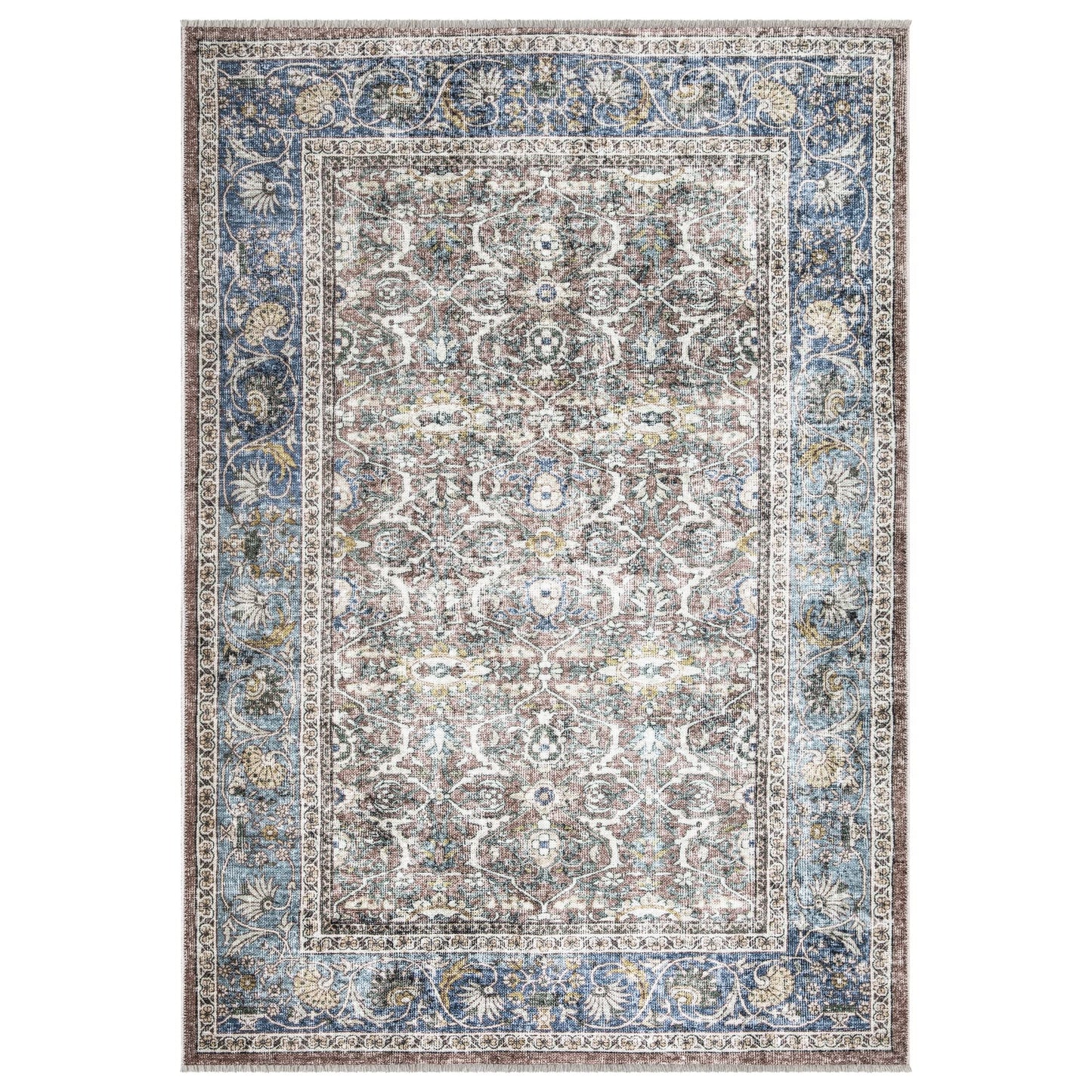 Bloom Rugs Caria, waschbarer, rutschfester Teppich, 4 x 6 Zoll, blauer traditioneller Teppich für Wohnzimmer, Schlafzimmer, Esszimmer und Küche, genaue Größe: 4 x 6 Fuß 