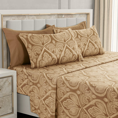 LUX Décor 6-Piece Sheet Set – Soft Microfiber Bedding with Deep Pocket Fitted Sheet & 4 Pillowcases (Paisley)