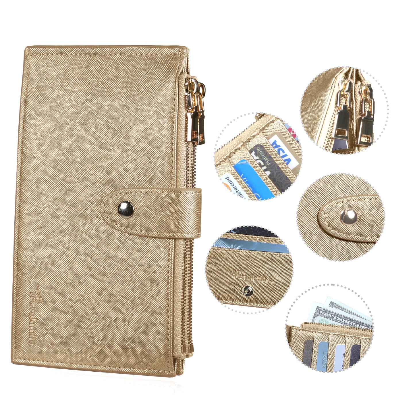 Travelambo RFID Wallet Women Large Size Bifold Multi Card Wallet Case with Zipper Pocke Credit Card Holder for Women