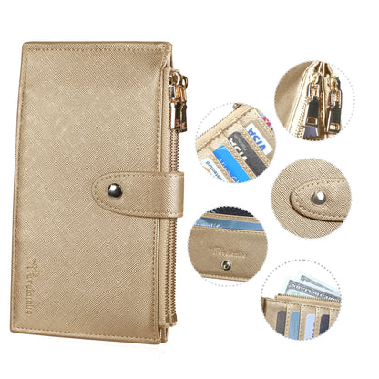 Travelambo RFID Wallet Women Large Size Bifold Multi Card Wallet Case with Zipper Pocke Credit Card Holder for Women