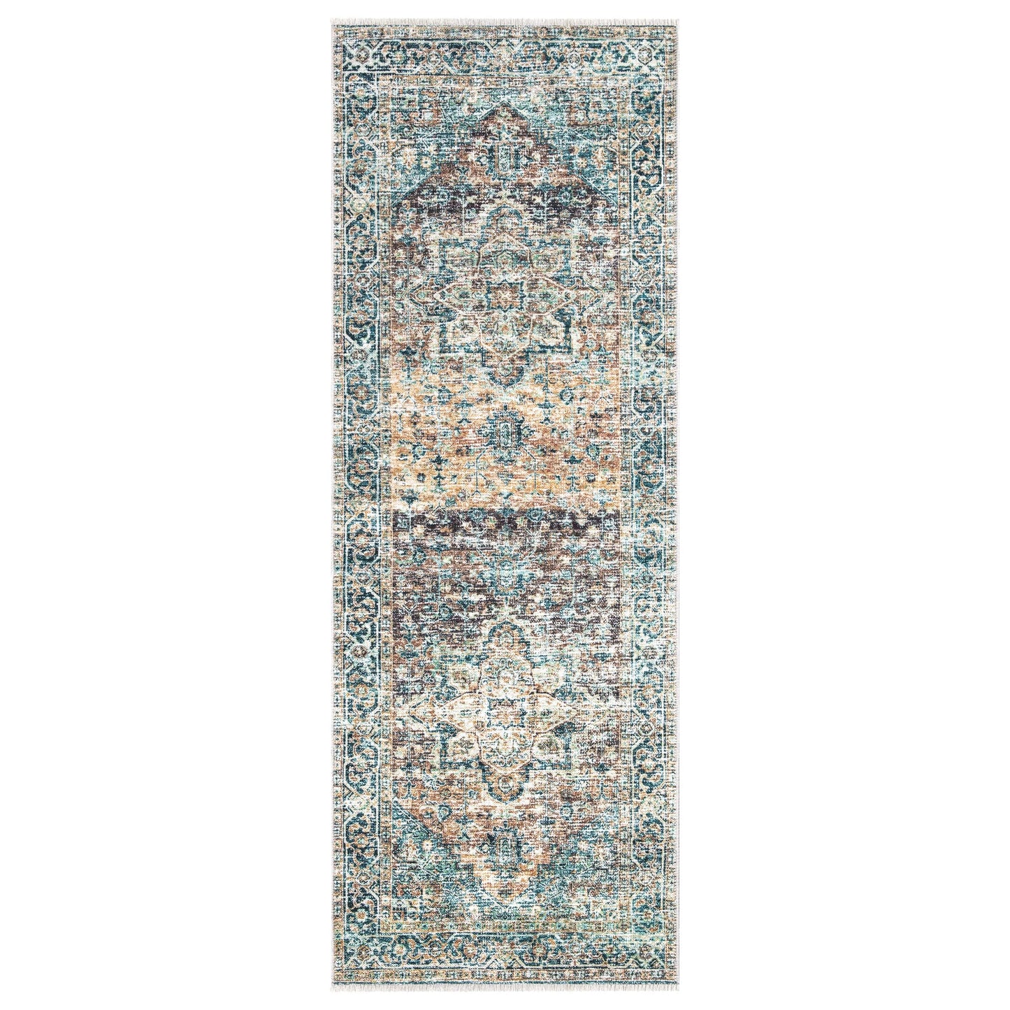 Bloom Rugs Caria, waschbarer, rutschfester Teppich, 4 x 6 Zoll, blauer traditioneller Teppich für Wohnzimmer, Schlafzimmer, Esszimmer und Küche, genaue Größe: 4 x 6 Fuß 