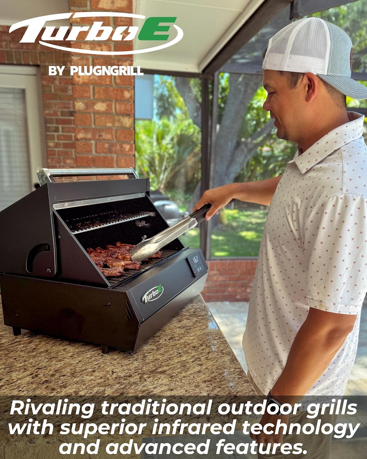 Turbo E Outdoor Electric Grill by PLUGNGRILL - High-Power 1700W Infrared Grill Technology - 24-Inch Smart BBQ Grill with Probe & Digital Display for Precise Cooking & Searing
