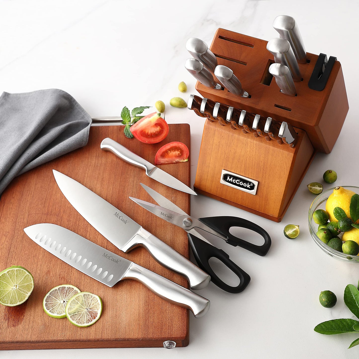 McCook® Knife Sets,German Stainless Steel Kitchen Knife Block Set with Built-in Sharpener