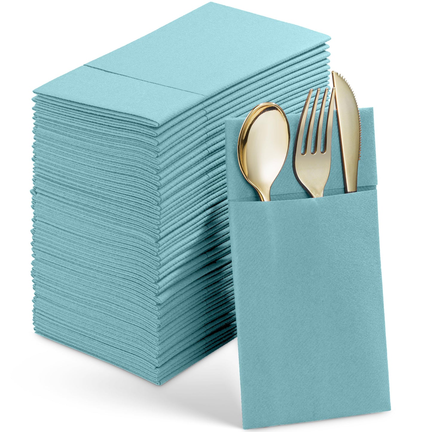 Disposable Linen-Feel Dinner Napkins With Built-in Flatware Pocket, 50-Pack WHITE Prefolded Cloth Like Paper Napkins For Wedding, Dinner Or Party