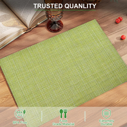 Set of 6 Placemats – Washable Woven Vinyl Table Mats for Dining, Kitchen, Indoor/Outdoor Use