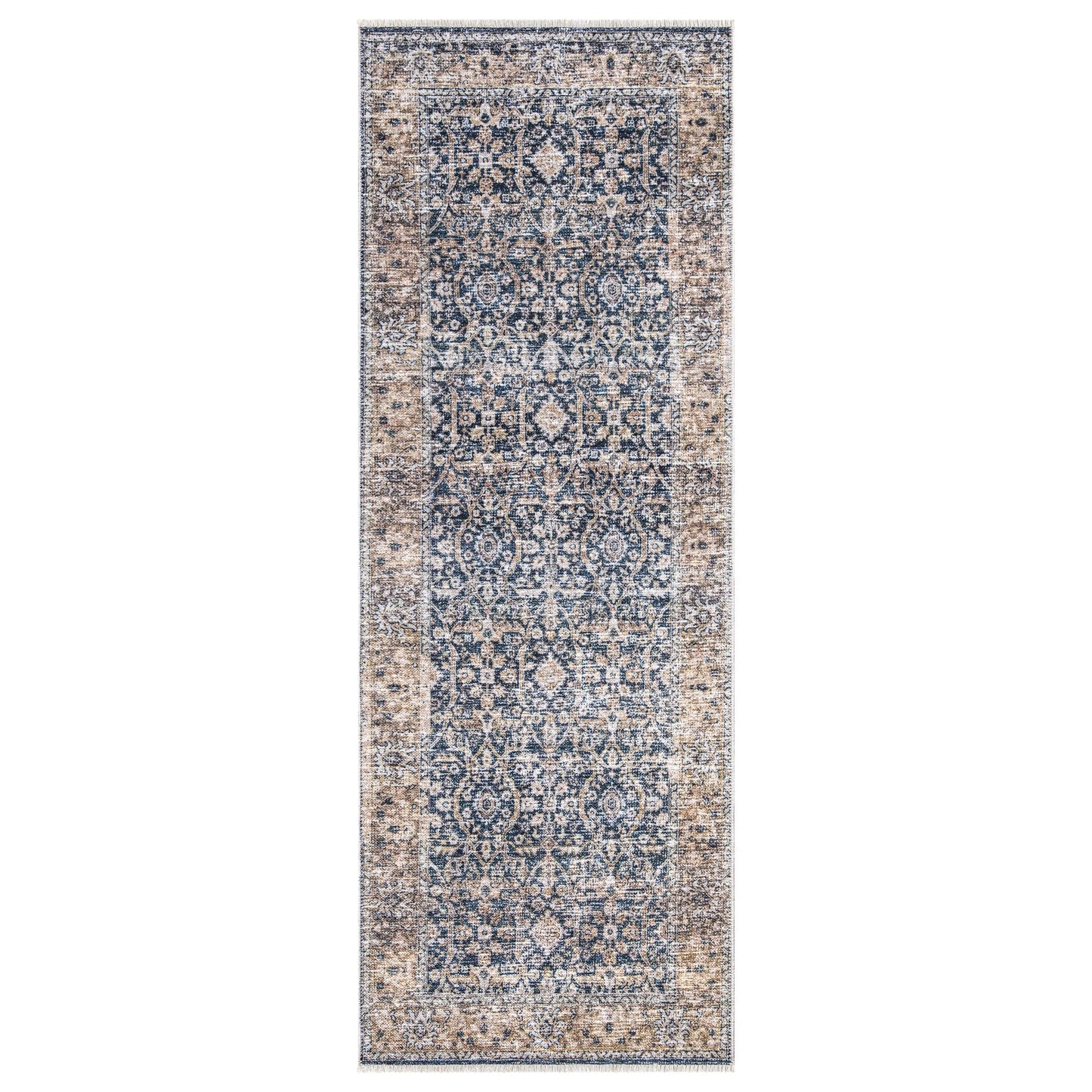 Bloom Rugs Caria, waschbarer, rutschfester Teppich, 4 x 6 Zoll, blauer traditioneller Teppich für Wohnzimmer, Schlafzimmer, Esszimmer und Küche, genaue Größe: 4 x 6 Fuß 