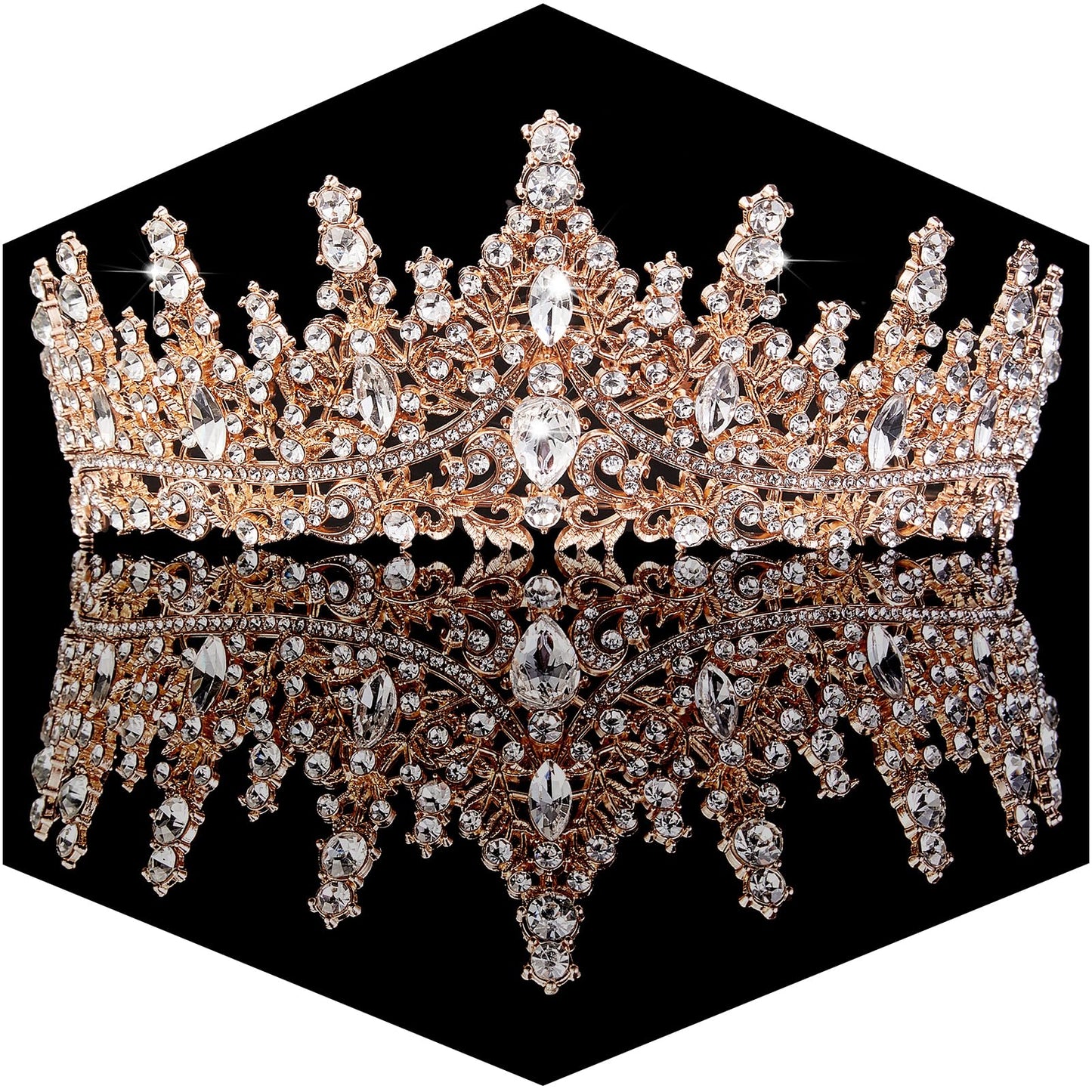 Gold Crown for Women Crystal Princess Tiaras Rhinestone Queen Headband Wedding Bridal Hair Accessories Birthday Prom Pageant Party Coming of Age Ceremony Photo Props