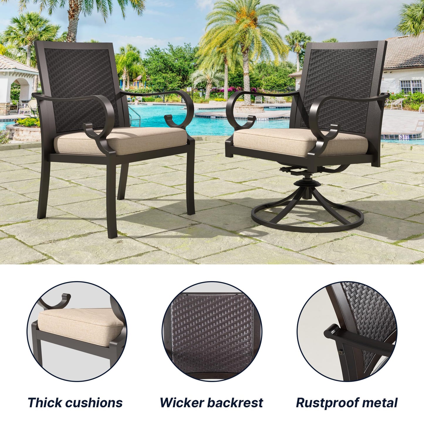 15 Pieces Patio Dining Set Outdoor Rattan Furniture Dinning Set with 3 Square Glass Tabletops 12 Chairs with Navy Blue Cushions for Patio, Backyard Outdoor Kitchen Lawn & Garden