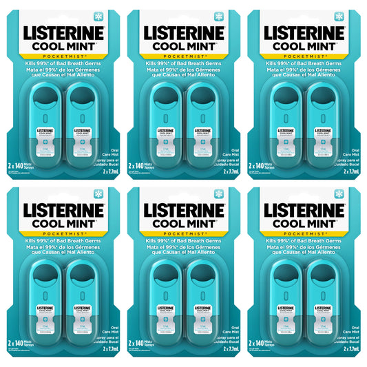 Listerine Freshburst Pocketmist Fresh Breath Oral Care Mist, Non-Aerosol Sugar-Free Minty Breath Refresher Spray to Kill 99% of Bad Breath Germs, Portable, Spearmint Flavor, 7.7 mL, 6 Sprays