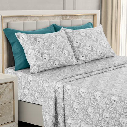 LUX Décor 6-Piece Sheet Set – Soft Microfiber Bedding with Deep Pocket Fitted Sheet & 4 Pillowcases (Paisley)