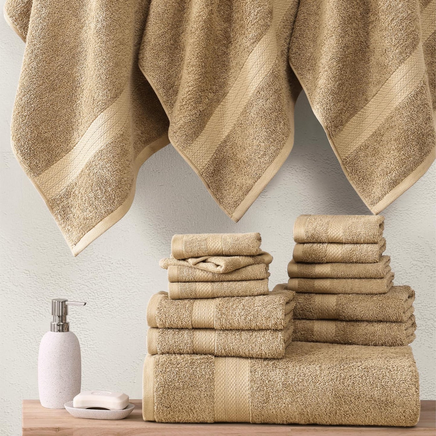 LANE LINEN 24-teiliges Badezimmerhandtuch-Set – 100 % Baumwolle, Badetuch-Sets, 4 Badetücher extragroß, 2 Badelaken, 6 Handtücher fürs Badezimmer, 8 Waschlappen, 4 Fingerkuppen-Handtücher – weiße Handtücher 