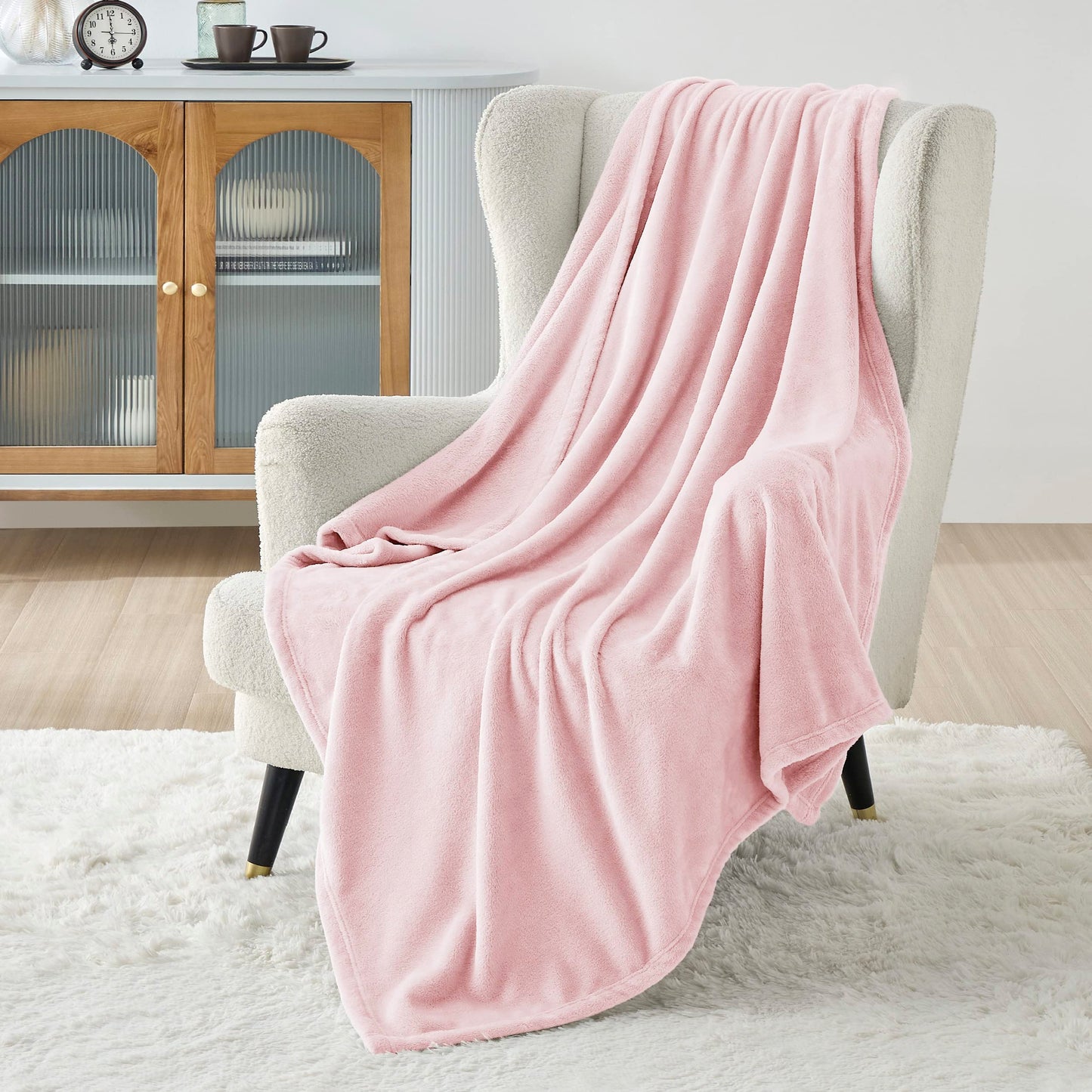 Bedsure Fleece Blanket Queen Blanket Cream - Bed Blanket Soft Lightweight Plush Fuzzy Cozy Luxury Microfiber, 90x90 inches