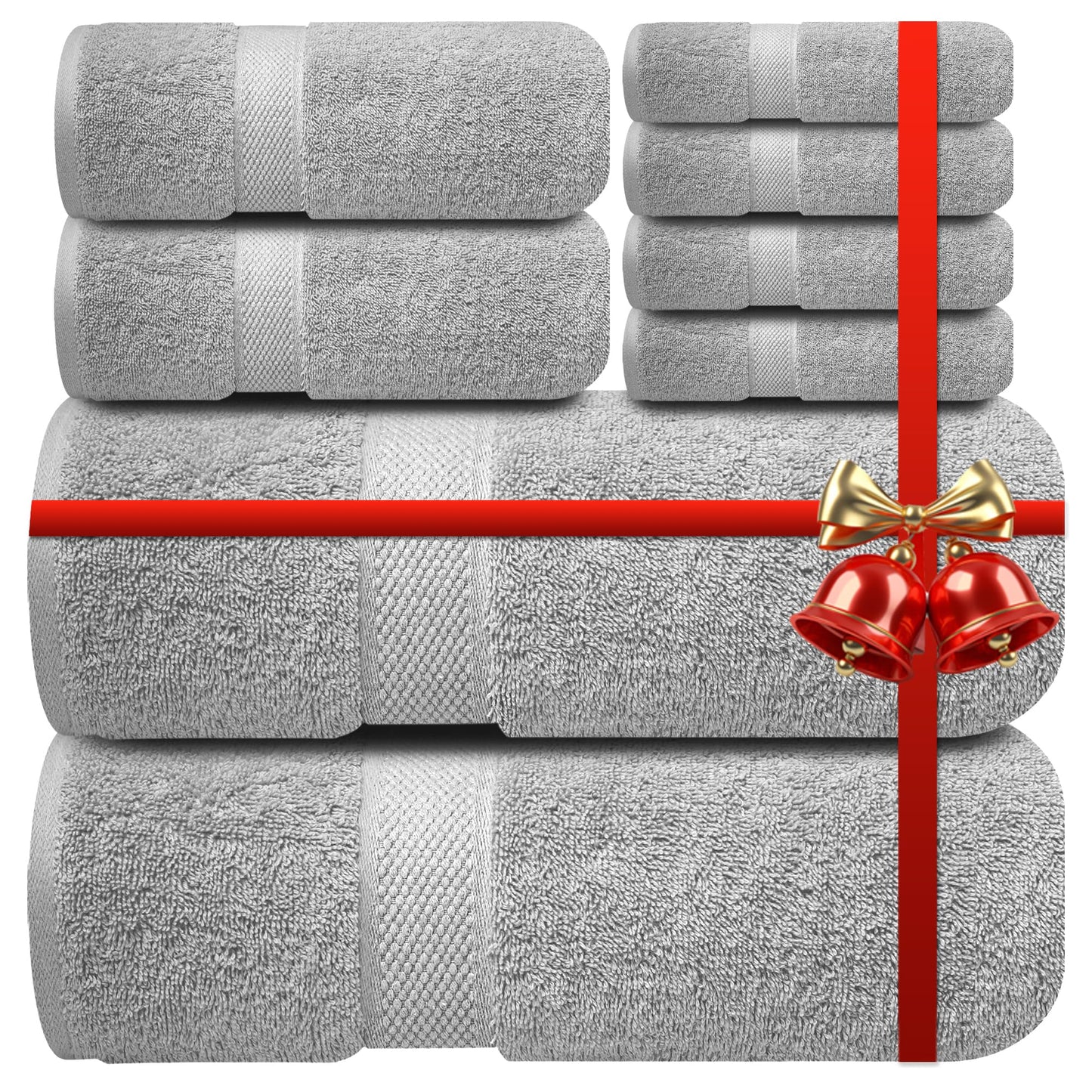 Infinitee Xclusives Premium 100% Cotton Towel Set for Bathroom – |8 Piece| Bath Towels Set (2 Bath Towels, 2 Hand Towels, 4 Washcloths) – Soft and Absorbent Towels for Bathroom (Brilliant White)