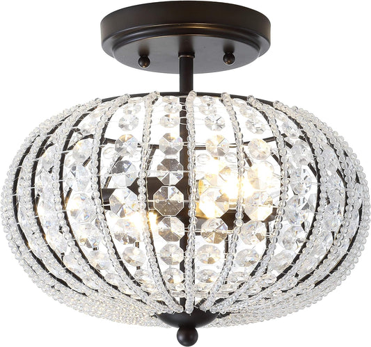 JONATHAN Y JYL9047A Catalina 11.7" Metal/Acrylic LED Semi-Flush Mount Contemporary,Transitional Dimmable, 2700K Cozy Warm Light, for Kitchen,Hallway,Bathroom,Stairwell, OilRubbedBronze/Crystal