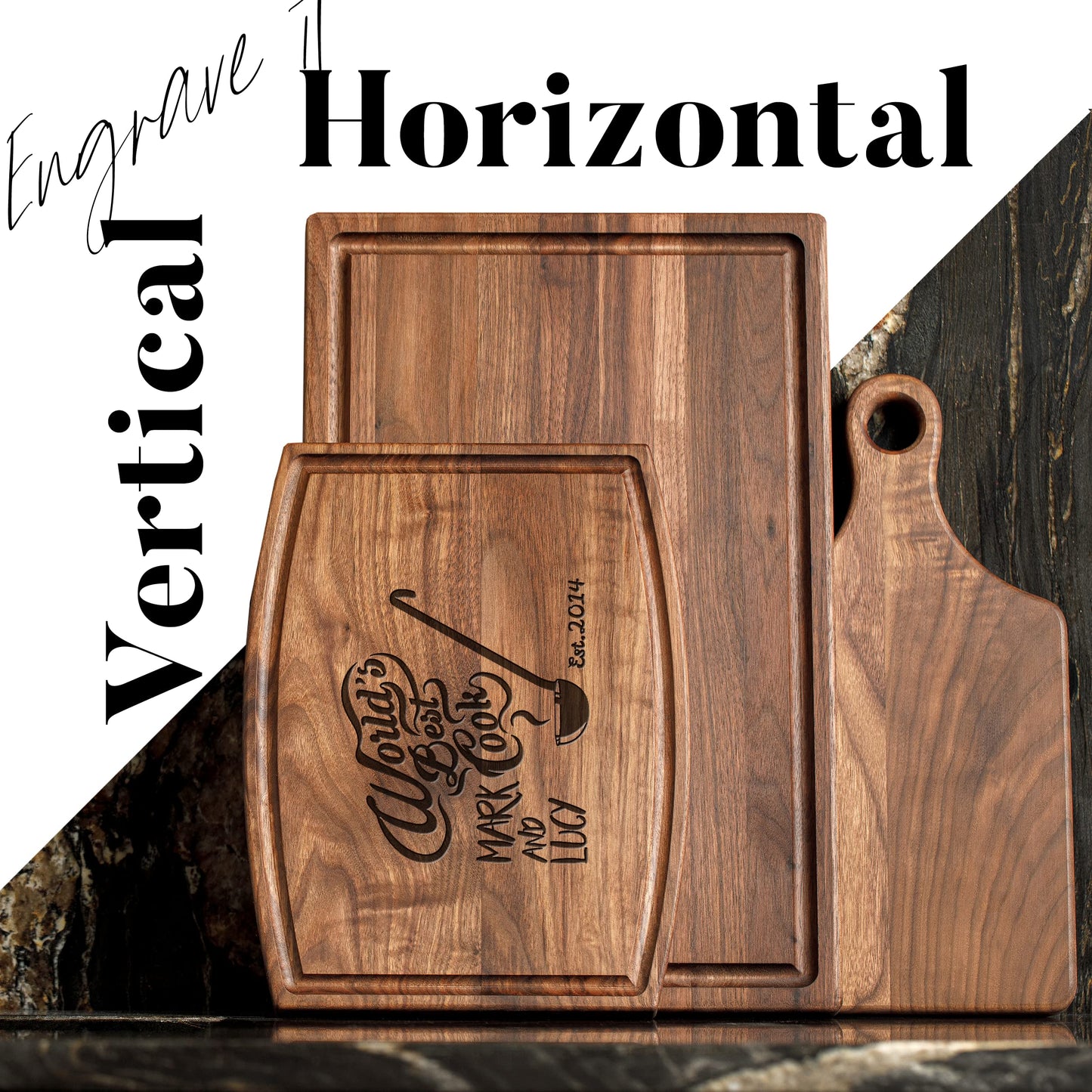 Personalized Walnut Cutting Board with Coasters, Mineral Oil and Gift Wrap Available - Customize Your Own Chopping Board Made in USA (Design 22, 3. Walnut 17"x11")