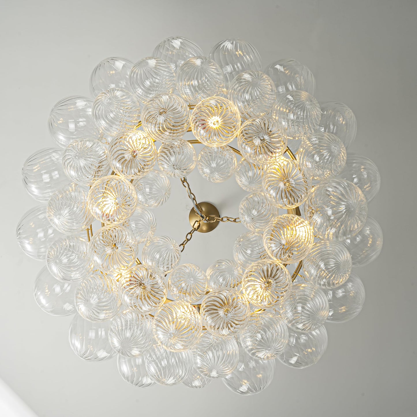 Gold Tiered Glass Globe Bubble Chandelier Round Swirled Glass Chandeliers Clear Blown Glass 8-Light 24 Inch Dia Pendant Light Fixture for Bedroom Restaurant