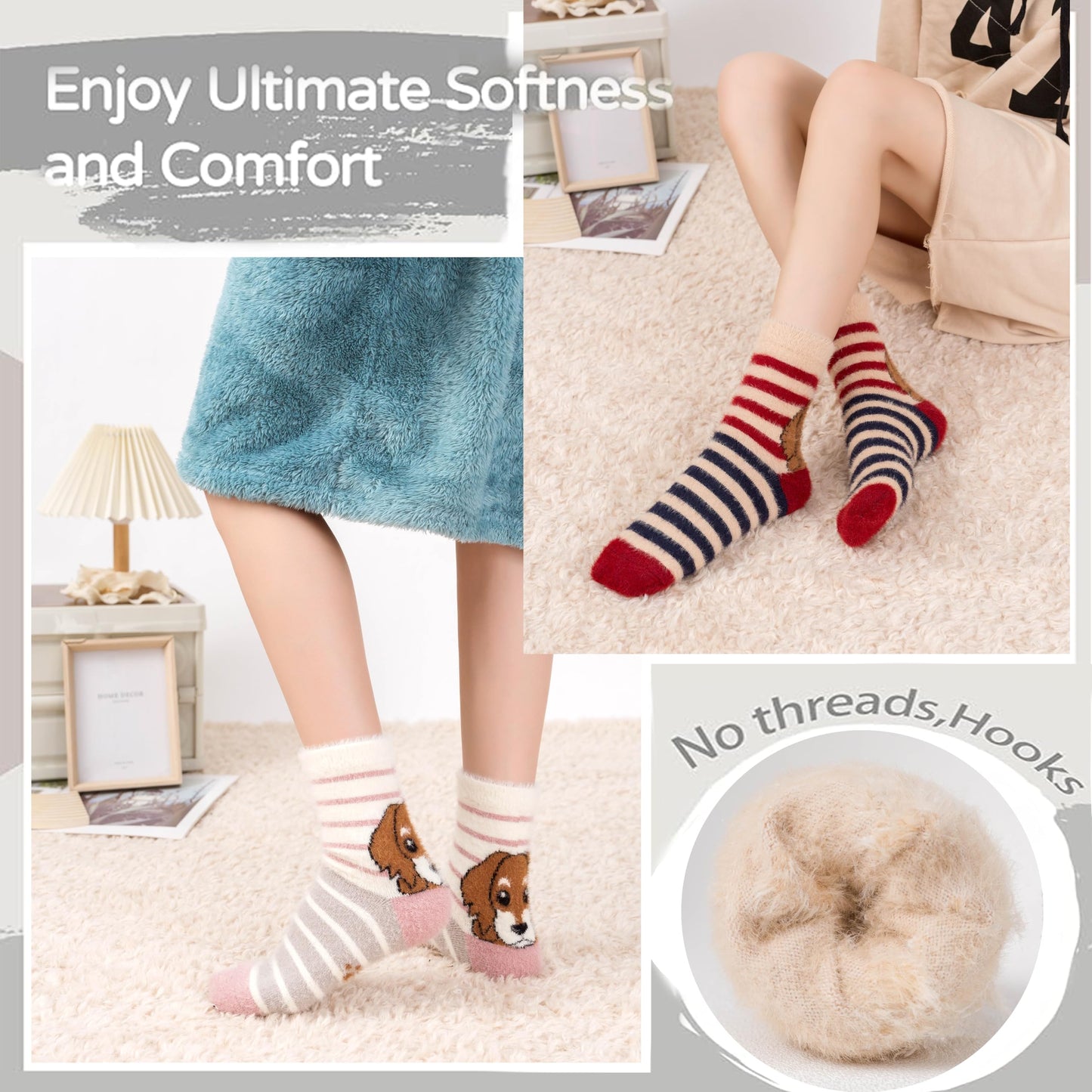 5 Pairs Fuzzy Soft Cozy Comfortable Socks for Women, Casual Sleep Comfy Socks, Perfect Warm Winter Gifts for Women