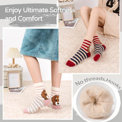 5 Pairs Fuzzy Soft Cozy Comfortable Socks for Women, Casual Sleep Comfy Socks, Perfect Warm Winter Gifts for Women