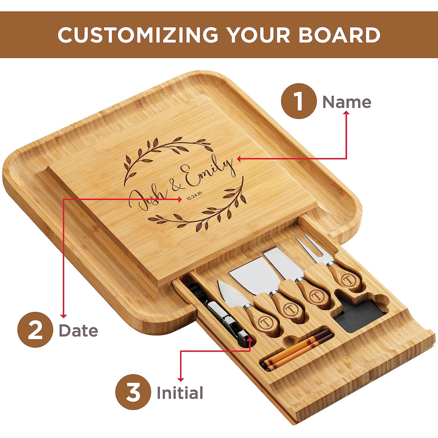 Personalized Charcuterie Board - Custom Bamboo Engraved Cheese Board, Customized Gifts, Bridal Shower Gifts | Perfect for Personalized Wedding Gifts, Monogrammed Gifts, Personalized Gifts for Women