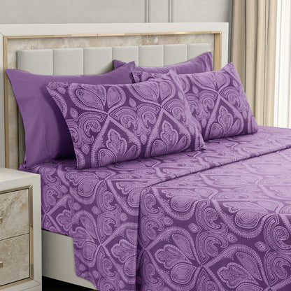 LUX Décor 6-Piece Sheet Set – Soft Microfiber Bedding with Deep Pocket Fitted Sheet & 4 Pillowcases (Paisley)