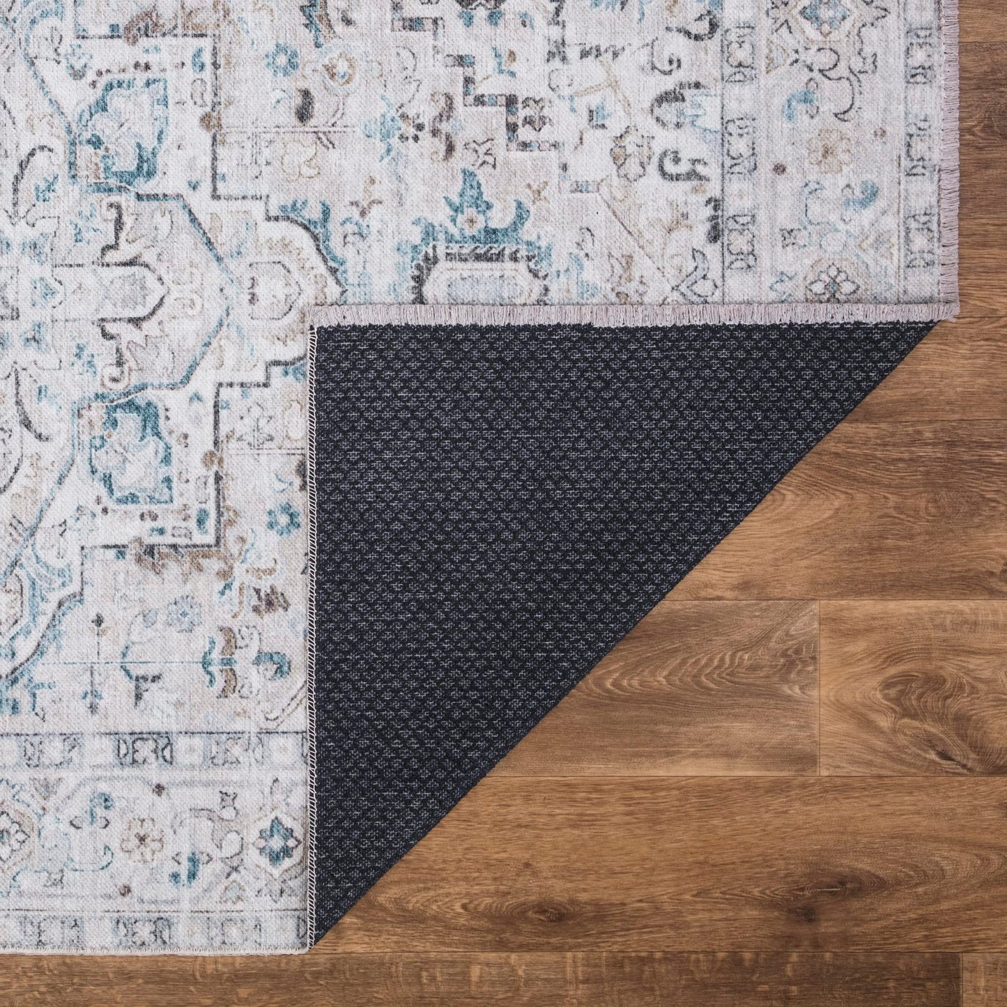 Bloom Rugs Caria, waschbarer, rutschfester Teppich, 4 x 6 Zoll, blauer traditioneller Teppich für Wohnzimmer, Schlafzimmer, Esszimmer und Küche, genaue Größe: 4 x 6 Fuß 