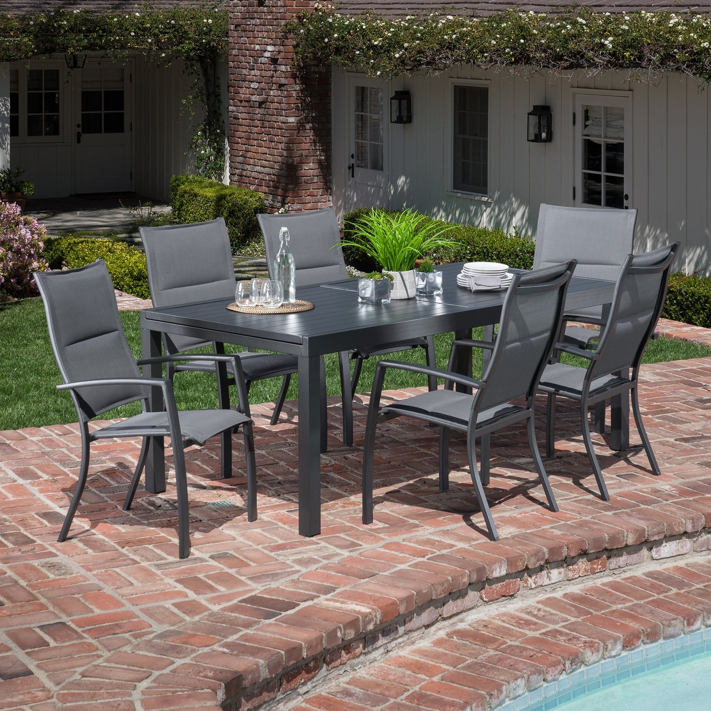 Hanover Naples 11-Piece Patio Dining Set with Rust Resistant Aluminum 40" x 118" Expanding Rectangular Dining Table w/ 10 High-Back Stackable Sling Chairs, Weather-Resistant Outdoor Dining Set for 10