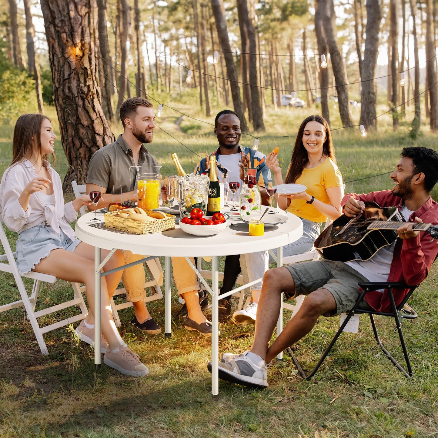 YITAHOME 6ft Outdoor Picnic Table with Wood-Like Tabletop, Sturdy Steel Frame and Umbrella Opening, Heavy Duty Picnic Table Ideal for Yard, Patio, Lawn Gatherings, Light Brown