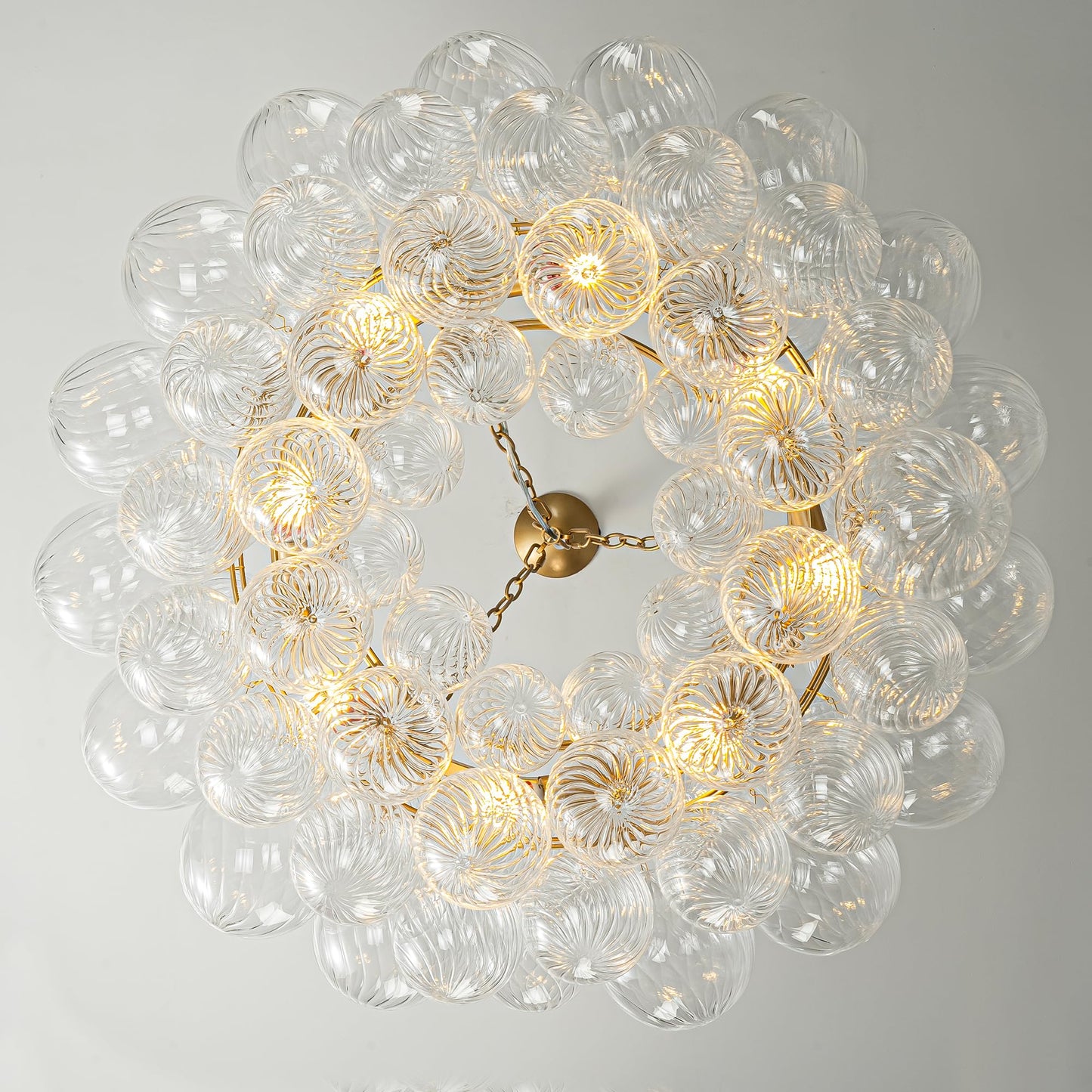 Gold Bubble Chandelier 4-Tier Round Clear Glass Globe Chandeliers 8 Lights 24Inch Dia Blown Glass Pendant Chandelier Light Fixture for Dining Room Bedroom Living Room