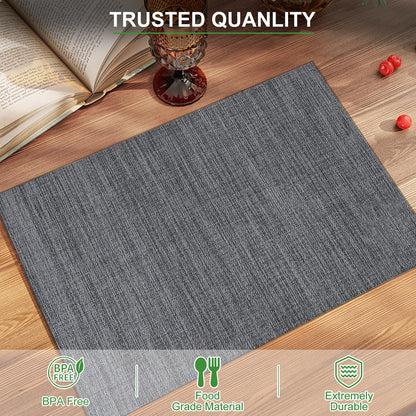 Set of 6 Placemats – Washable Woven Vinyl Table Mats for Dining, Kitchen, Indoor/Outdoor Use