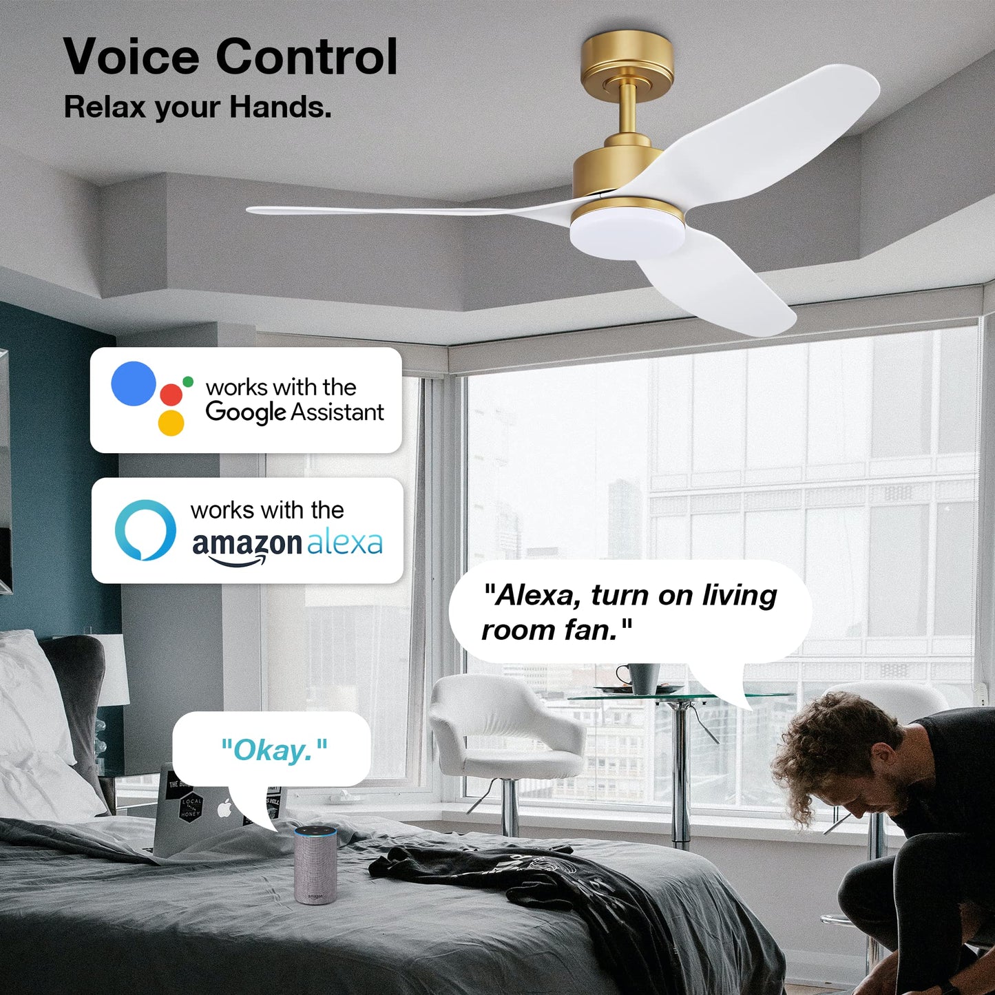 Smart LED Ceiling Fan – WiFi/Alexa Control, Quiet DC Motor, Indoor/Outdoor