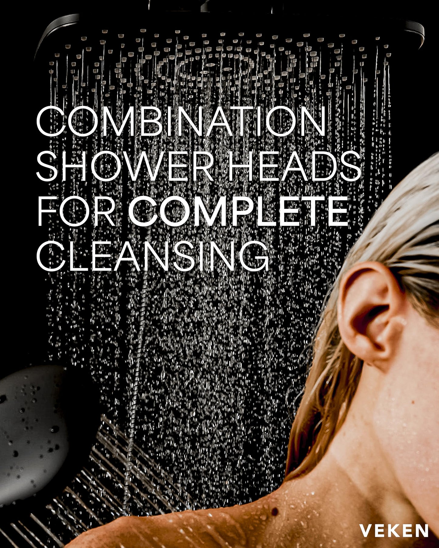 Veken High Pressure Rain Shower Head Combo with Extension Arm- Wide Showerhead with 6 Handheld Water Spray - Adjustable Dual Shower with Anti-Clog Nozzles - Silver Chrome