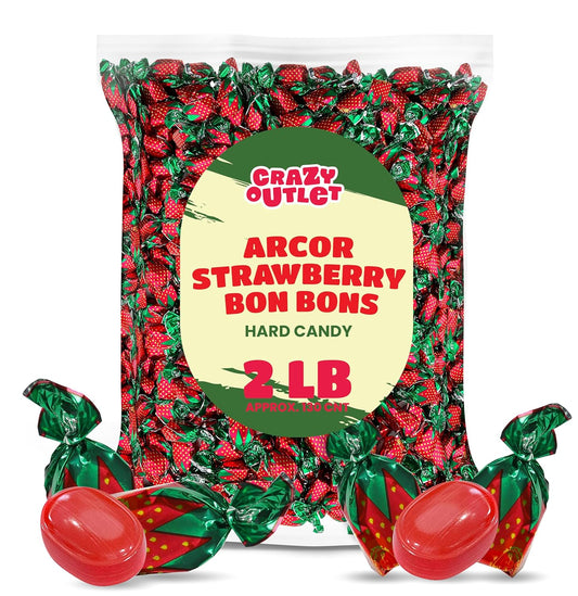 Arcor Strawberry Bon Bons Hard Candy - 2 Pound Bulk Pack (About 130 Count) - Classic Sweets