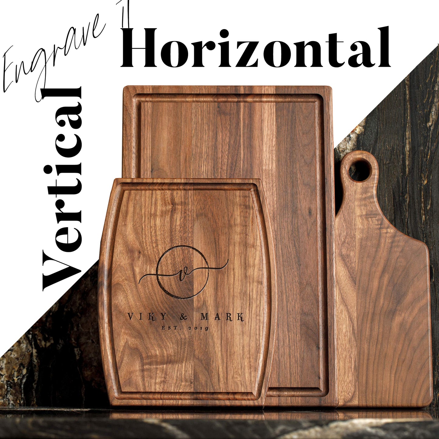 Personalized Walnut Cutting Board with Coasters, Mineral Oil and Gift Wrap Available - Customize Your Own Chopping Board Made in USA (Design 22, 3. Walnut 17"x11")